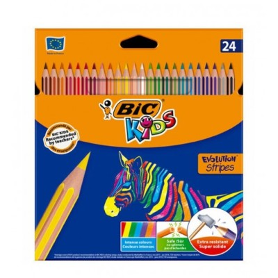 POCHETTE DE 24 CRAYONS COULEURS EVOLUTION STRIPES - BIC POCHETTE DE 24 CRAYONS COULEURS EVOLUTION STRIPES - BIC